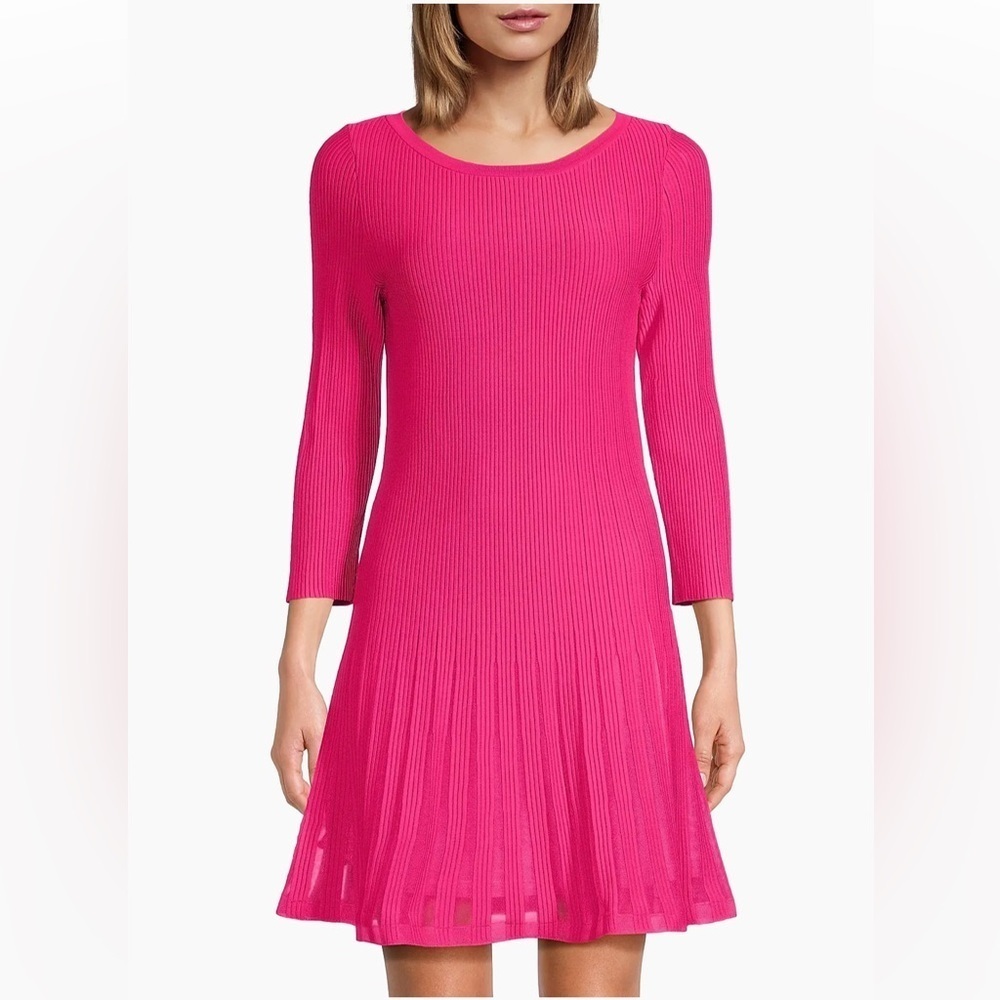 New Milly Tabitha Ribbed Godet Mini Dress Flared Pink Sz L